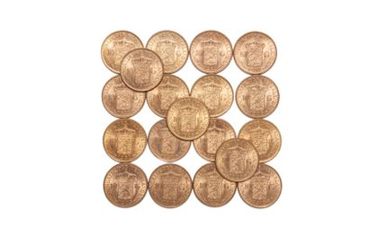 null Lot de 19 pièces de 10 Florins Or. 1912 x 4, 1913, 1917 x 2, 1925 x 2, 1926...