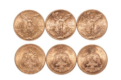 null Lot de 6 pièces de 50 Pesos Méxicains Or. 1821/1947. 37,5gr Oro Puro. Poids...