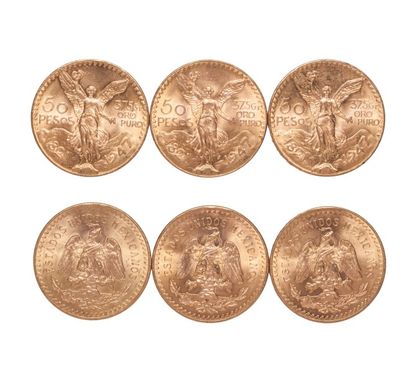 null Lot de 6 pièces de 50 Pesos Méxicains Or. 1821/1947. 37,5gr Oro Puro. Poids...
