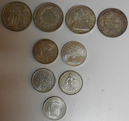 null Lot de monnaies en Argent : 10 Francs (4-1965/1967), 5 Francs (2-1960/1961),...