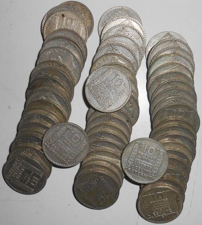 null France. Turin - Argent - 10 Francs. 1929 (33-328gr), 1930 (65-648gr), 1931 (78-777gr),...