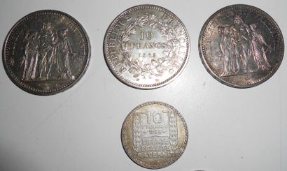 null Lot de monnaies en Argent - France & Etranger : 10 Francs (1965 x 2 & 1967),...