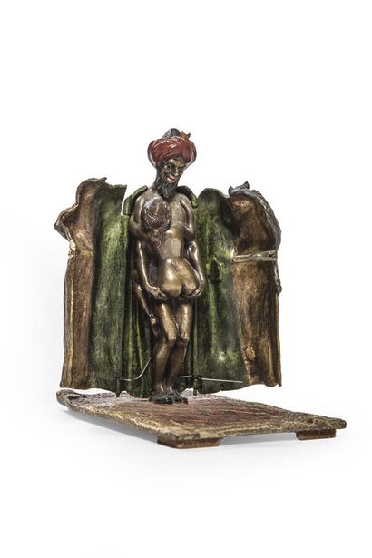 null Franz BERGMAN (1883-1894) 
Scène érotique.
Epreuve en bronze à patine polychrome...