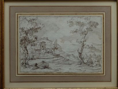 null Ecole française du 19e siècle. Paysages. Deux dessins à l'encre sur papier....