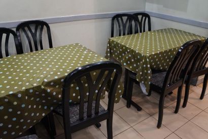 null 17 tables rectangulaires 
33 chaises en bois dossier ajouré