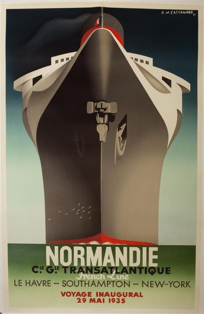 null Affiche Normandie, 1935, retirage de l'affiche du voyage inaugural du paquebot...