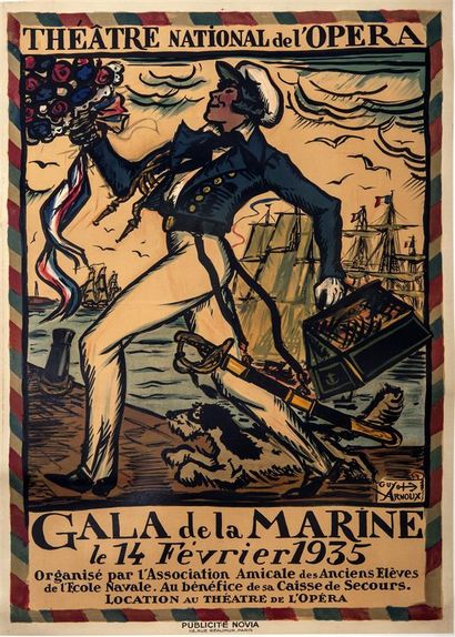 null Affiche Gala de Marine de 14 février 1935, illustrée par Guy ARNOUX, imprimerie...