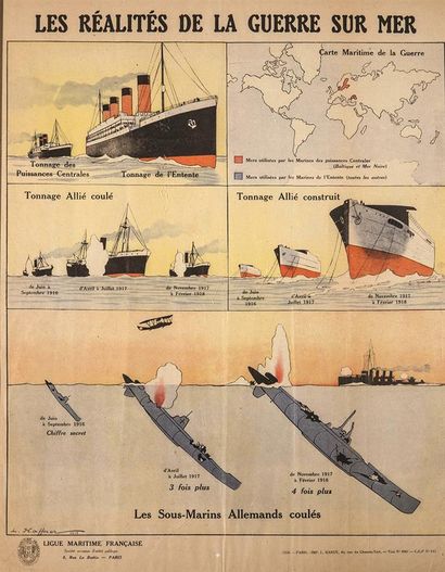 null Affiche Les réalités de la guerre sur mer, 1918, Ligue maritime française par...