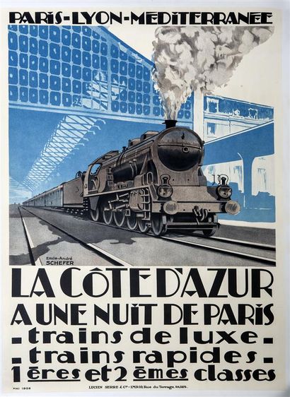 null Affiche P.L.M. La Côte d'Azur, mai 1926, illustrée par Emile André SCHEFFER,...