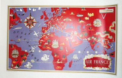 null 1 AFFICHE : Air France - Mappemonde 1935. Première réedition de la mappemonde...