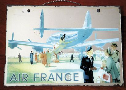  1 OBJET : Miroir en fixé sous-verre, Air France, daté de 1949. Made in France, par...