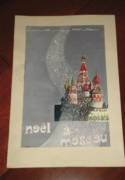 null 1 AFFICHE : Projet d'Affiche gouache, "Air France-Noël à Moscou", Numéros visibles...