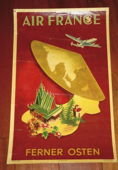 null 1 AFFICHE : Affiche Lithographiée, "Air France-Ferner Osten", Imprimeur Perceval...