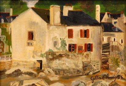 null Gilles CLAIRIN (né en 1950). Moulin de Pont Aven. Huile sur toile signée et...