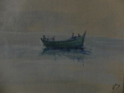 null H. HAYNAUD (Ecole du XXème siècle)
Bateaux en mer.
Aquarelle sur papier, signée...
