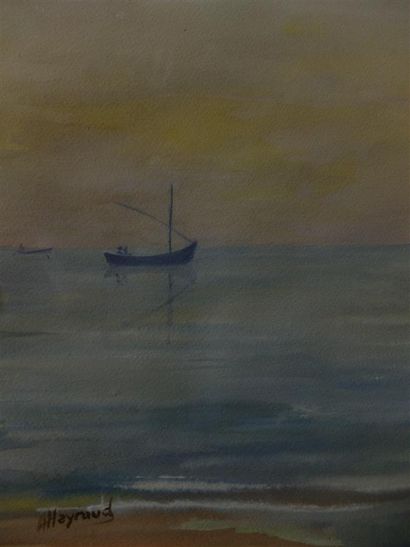 null H. HAYNAUD (Ecole du XXème siècle)
Bateaux en mer.
Aquarelle sur papier, signée...
