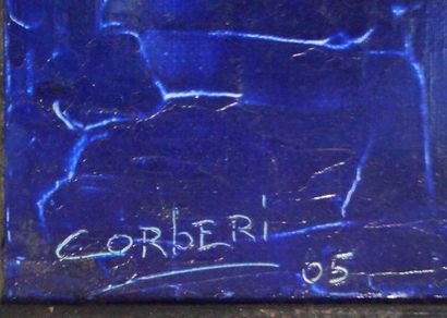 null CORBERI (Ecole du XXème siècle) Composition en bleu et rouge. Acrylique sur...