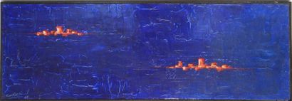 null CORBERI (Ecole du XXème siècle) Composition en bleu et rouge. Acrylique sur...