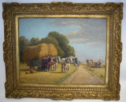 null Charles CLAIR (1860-1930). Les Moissons. Huile sur toile, signée en bois à droite....