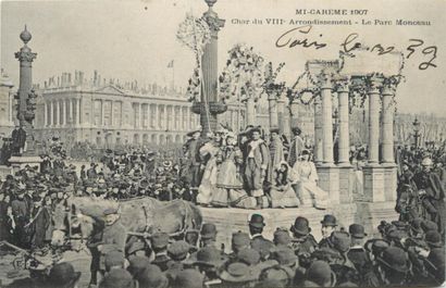 null 7 CARTES POSTALES FETE : La Mi Carême à Paris. "1906-Char de la Mandoline, 1907...