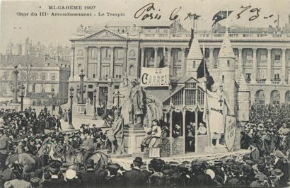 null 7 CARTES POSTALES FETE : La Mi Carême à Paris. "1906-Char de la Mandoline, 1907...