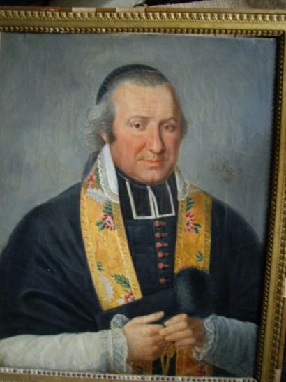 Hauez JJ Huile sur toile "Ecclésiastique", signée au centre JJ Hauez et datée 1815....