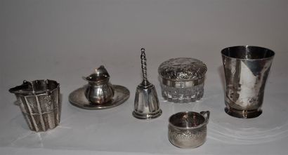 null Lot de pièces en argent (800/1000e) comprenant une tasse, une sous-tasse, une...