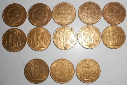 null Lot de 15 pièces de 20 Francs Or au Génie. 1875 (3), 1876, 1877 (3), 1878 (2),...