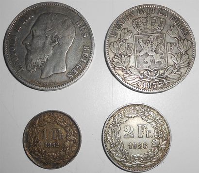 Lot de 23 pièces Etrangers. Belgique : 1873-5Frs...
