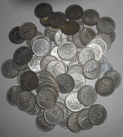 null Lot de 70 pièces de 5 francs Argent modèle à la semeuse. 1960 (25), 1961 (3),...