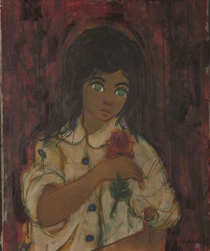 null Jean-Baptiste VALADIÉ (Né en 1933)
Jeune fille à la fleur. 
Huile sur toile...