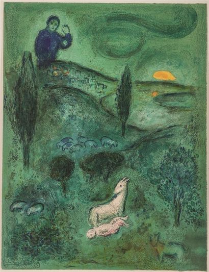 null Marc CHAGALL (1887-1985) 
Découverte de Daphnis par Lamon.
Lithographie en couleurs....
