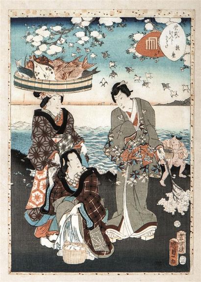 null KUNISADA (1786-1864)
Scène du Genji. 
Estampe signée, encadrée sous verre. 
Japon....