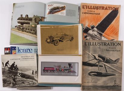 null Lot de huit revues et ouvrages sur l'aviation et le train : 
ICARE. Le salon...