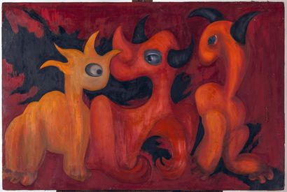 null Luc MERTENS (1913-2004).
Compositions de créatures imaginaires. 
Deux acryliques...