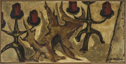 null Luc MERTENS (1913-2004).
Composition aux chandeliers.
Huile sur toile, signée...