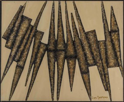 null Luc MERTENS (1913-2004).
Compositions abstraites en beige et noir.
Deux acryliques...