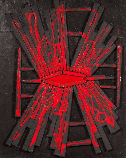 null Luc MERTENS (1913-2004).
Composition abstraite en rouge et noir.
Deux techniques...