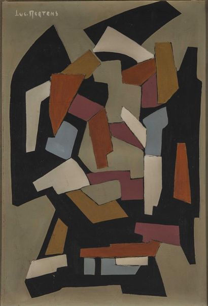 null Luc MERTENS (1913-2004).
Composition abstraite en gris, noir, bleu et rouge....