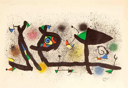 null Joan MIRO (1893-1983).
Composition abstraite.
Deux lithographies en couleurs,...