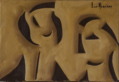 null Luc MERTENS (1913-2004).
Le peintre et son modèle.
2 amis. 
Trois acryliques...