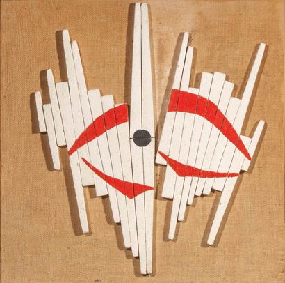 null Luc MERTENS (1913-2004).
Composition abstraite en rouge, blanc et noir. 
Trois...