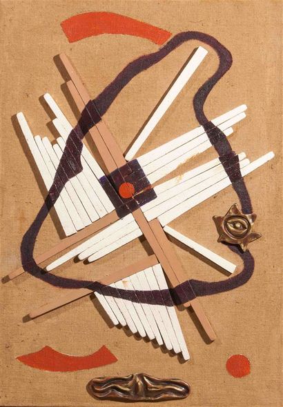 null Luc MERTENS (1913-2004).
Composition abstraite en rouge, blanc et noir. 
Trois...