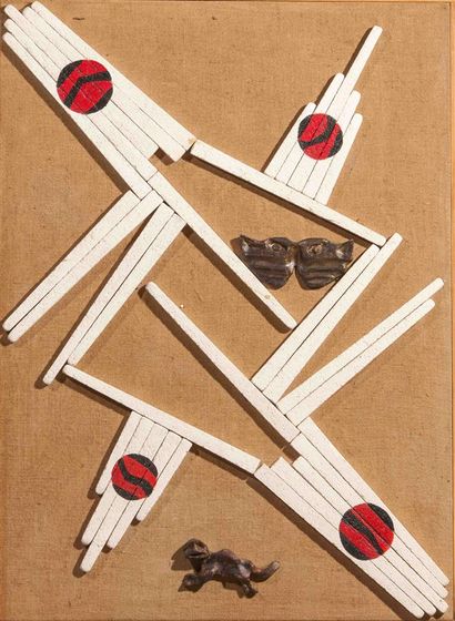 null Luc MERTENS (1913-2004).
Composition abstraite en rouge, blanc et noir. 
Trois...