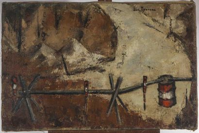 null Luc MERTENS (1913-2004).
Route barrée.
Huile sur toile, signée en haut à droite....