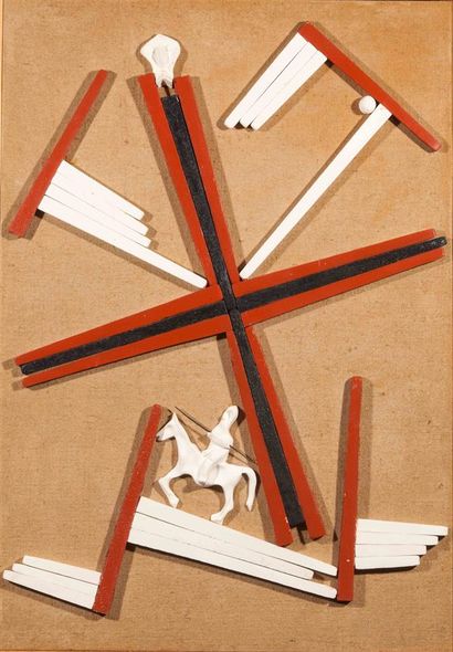 null Luc MERTENS (1913-2004).
Composition abstraite en rouge, blanc et noir. 
Deux...
