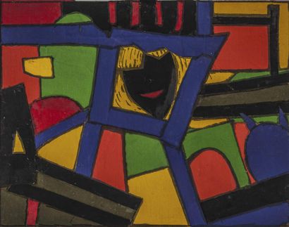 null Luc MERTENS (1913-2004).
Composition abstraite bleu, vert, jaune et noir.
Composition...
