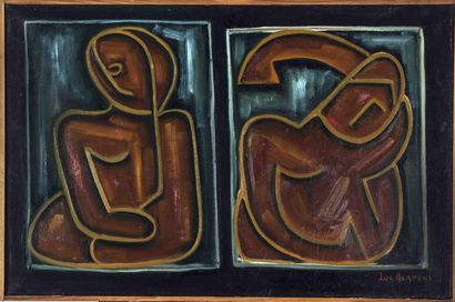 null Luc MERTENS (1913-2004).
Composition à trois personnages. Composition à deux...