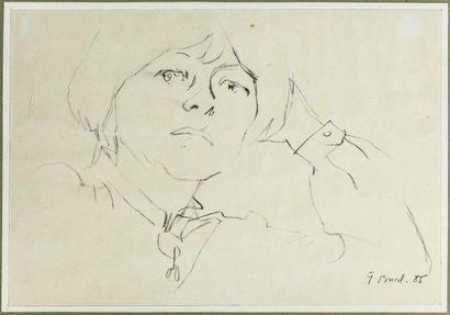 null Jacques BUREL (1922-2000).
Portrait de femme.
Crayon sur papier contrecollé...