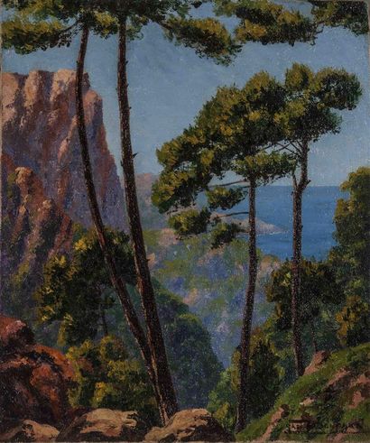 null Gaston DELPARD (École du XXe siècle).
Calanque corse.
Huile sur toile, signée...